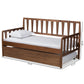 Midori Modern and Contemporary Transitional Walnut Brown Finished Wood Twin Size Daybed with Roll-Out Trundle Bed FredCo