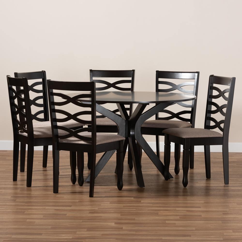 Mila Modern and Contemporary Sand Fabric Upholstered Dark Brown Finished Wood 7-Piece Dining Set FredCo
