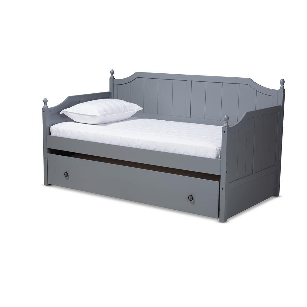 Millie Cottage Farmhouse Grey Finished Wood Twin Size Daybed with Trundle FredCo