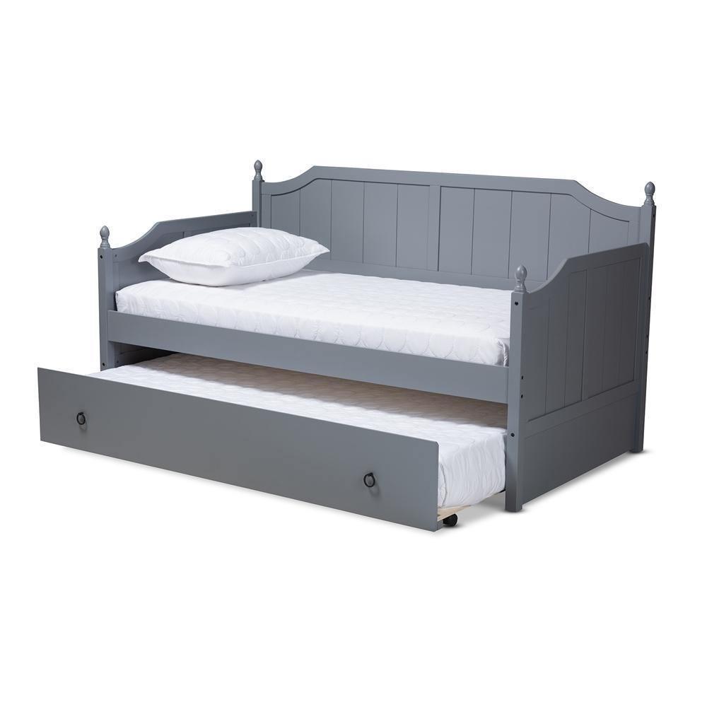 Millie Cottage Farmhouse Grey Finished Wood Twin Size Daybed with Trundle FredCo