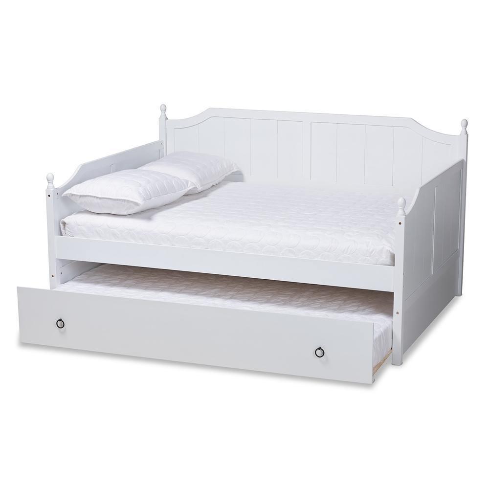 Millie Cottage Farmhouse White Finished Wood Full Size Daybed with Trundle FredCo