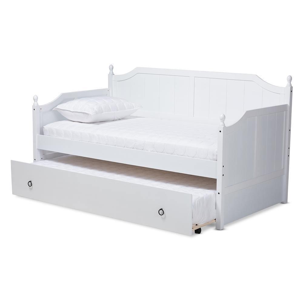 Millie Cottage Farmhouse White Finished Wood Twin Size Daybed with Trundle FredCo