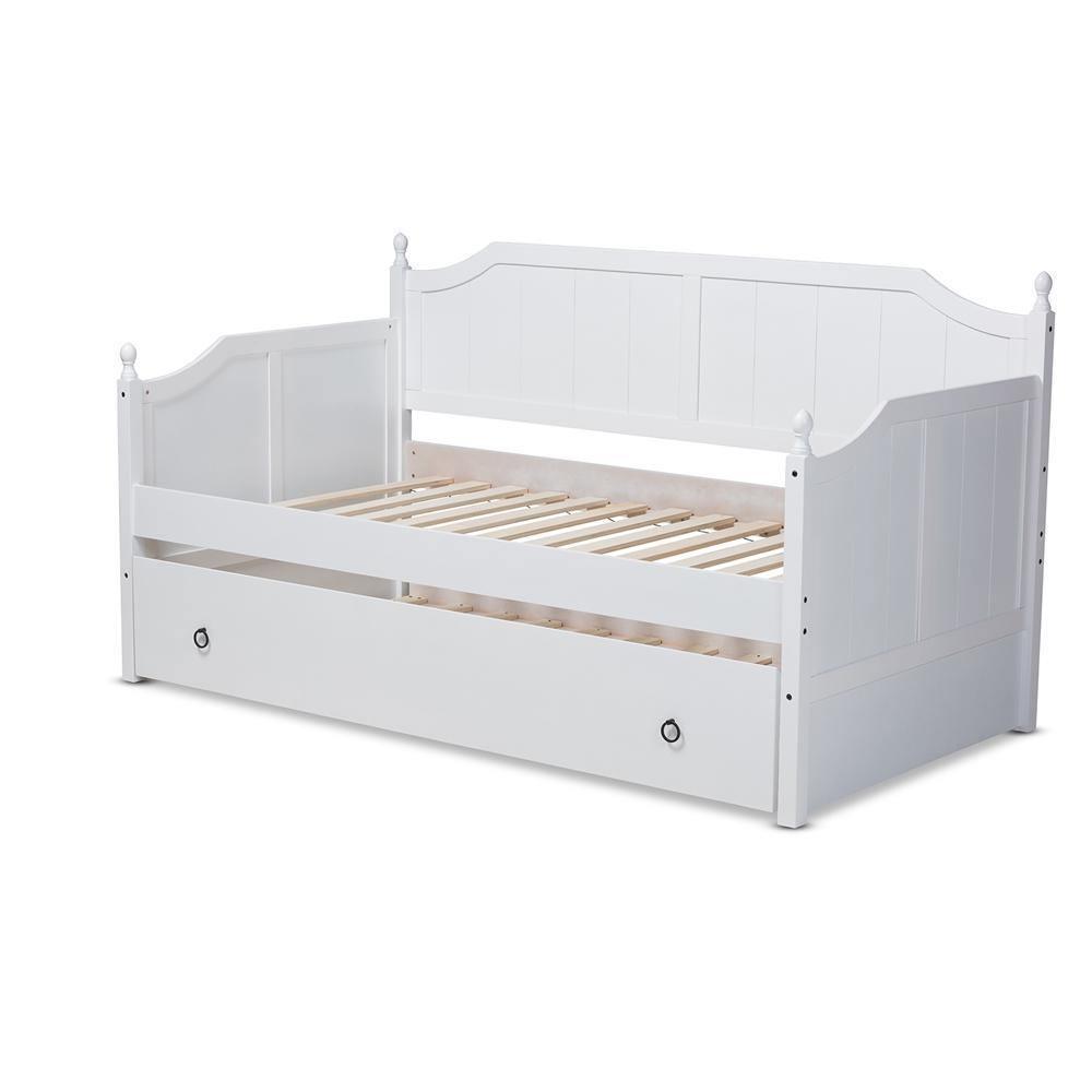 Millie Cottage Farmhouse White Finished Wood Twin Size Daybed with Trundle FredCo