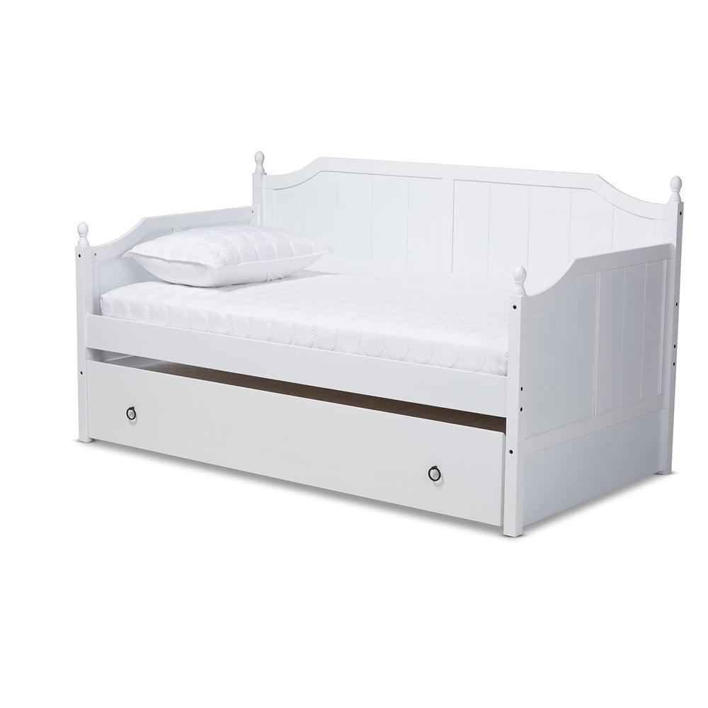 Millie Cottage Farmhouse White Finished Wood Twin Size Daybed with Trundle FredCo