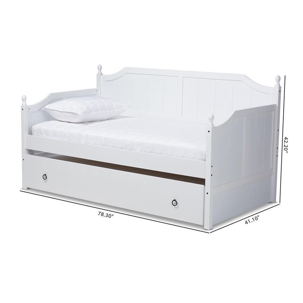 Millie Cottage Farmhouse White Finished Wood Twin Size Daybed with Trundle FredCo
