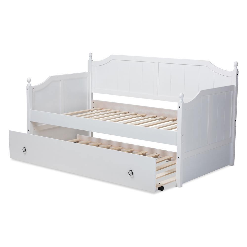 Millie Cottage Farmhouse White Finished Wood Twin Size Daybed with Trundle FredCo