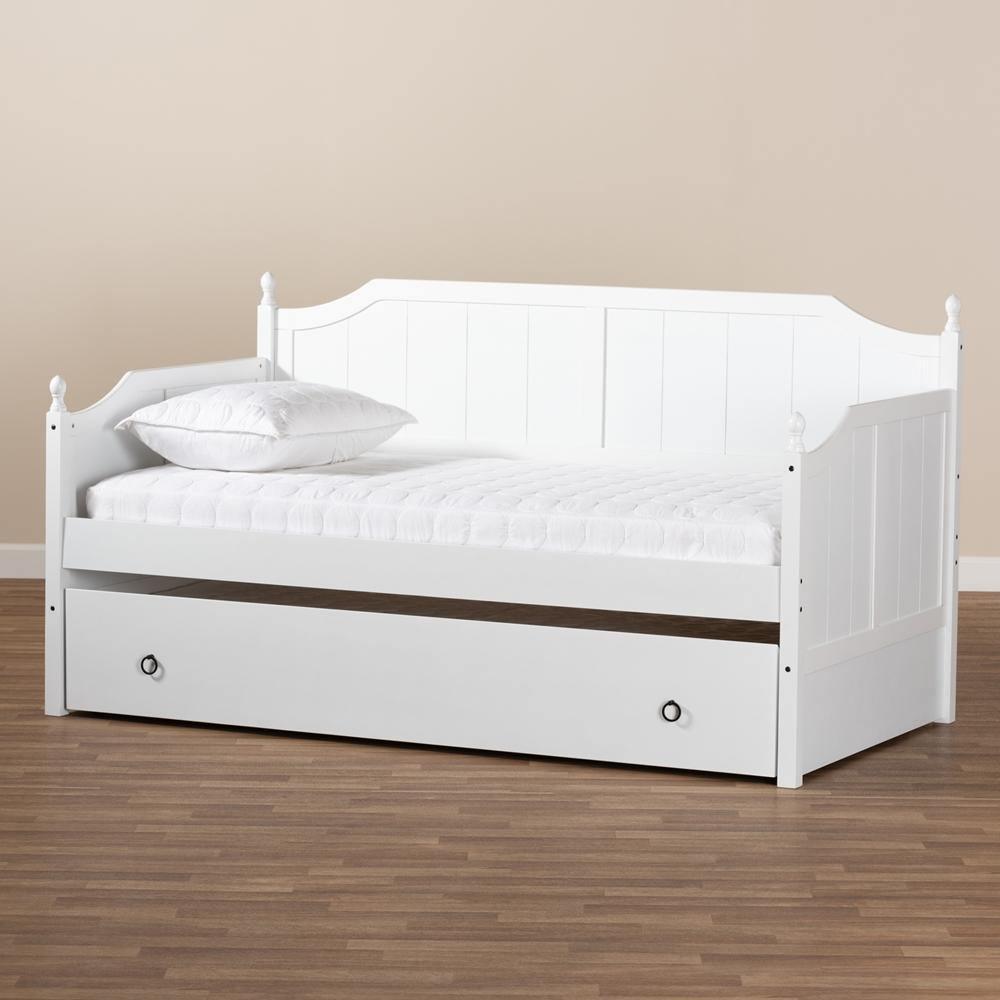 Millie Cottage Farmhouse White Finished Wood Twin Size Daybed with Trundle FredCo