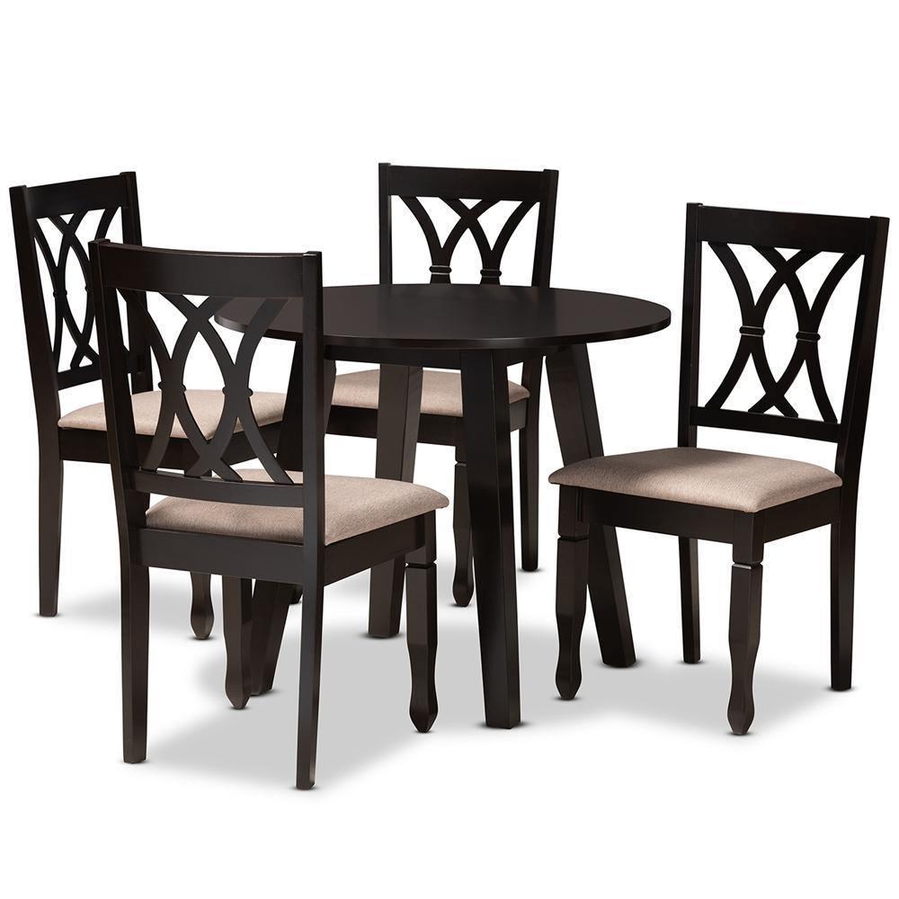 Millie Modern and Contemporary Sand Fabric Upholstered and Dark Brown Finished Wood 5-Piece Dining Set FredCo