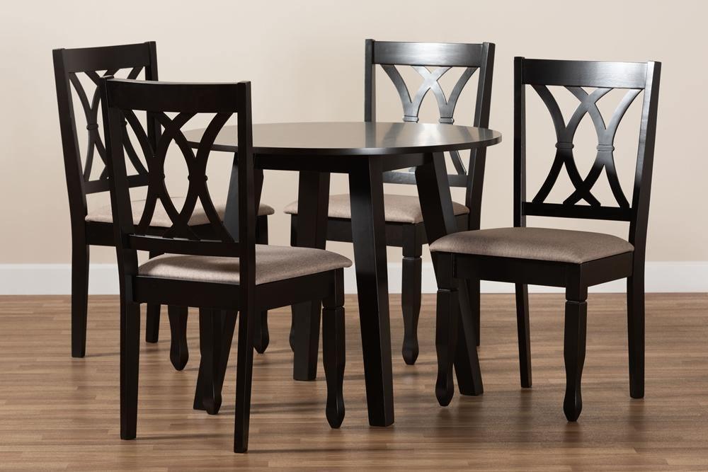 Millie Modern and Contemporary Sand Fabric Upholstered and Dark Brown Finished Wood 5-Piece Dining Set FredCo