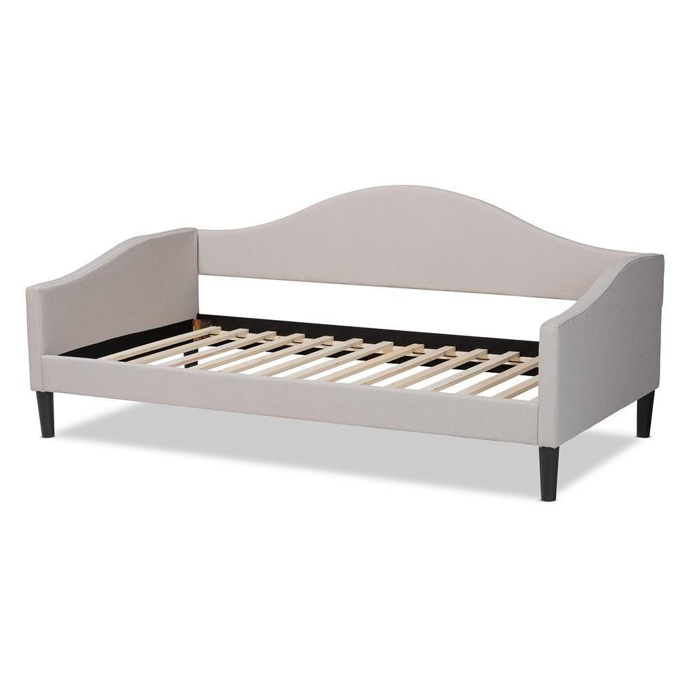 Milligan Modern and Contemporary Beige Fabric Upholstered and Dark Brown Finished Wood Full Size Daybed FredCo