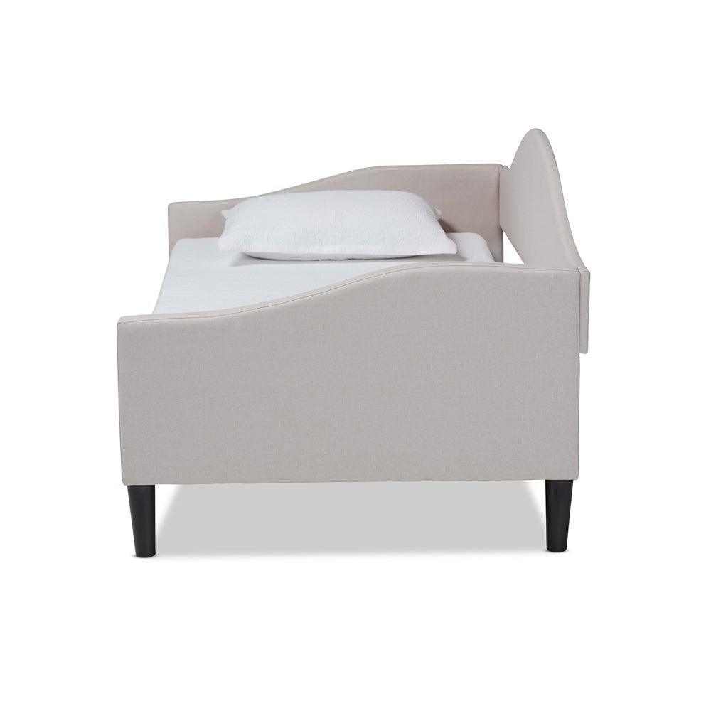 Milligan Modern and Contemporary Beige Fabric Upholstered and Dark Brown Finished Wood Full Size Daybed FredCo