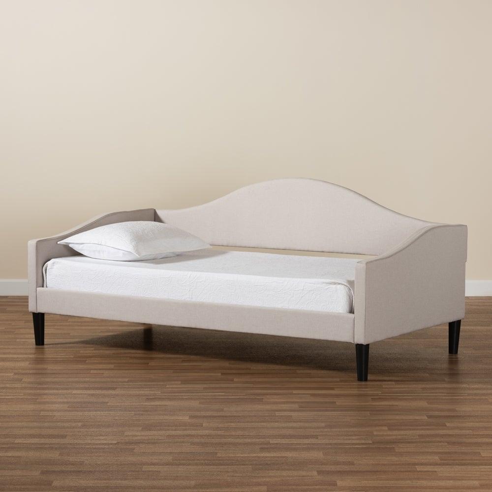 Milligan Modern and Contemporary Beige Fabric Upholstered and Dark Brown Finished Wood Full Size Daybed FredCo