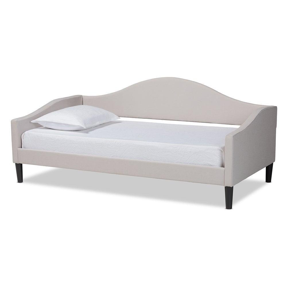 Milligan Modern and Contemporary Beige Fabric Upholstered and Dark Brown Finished Wood Full Size Daybed FredCo