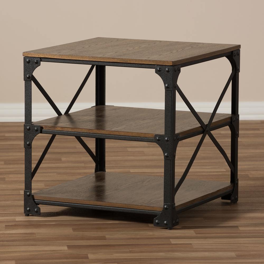 Milo Vintage Industrial Antique Bronze Metal and Distressed Wood End Table FredCo