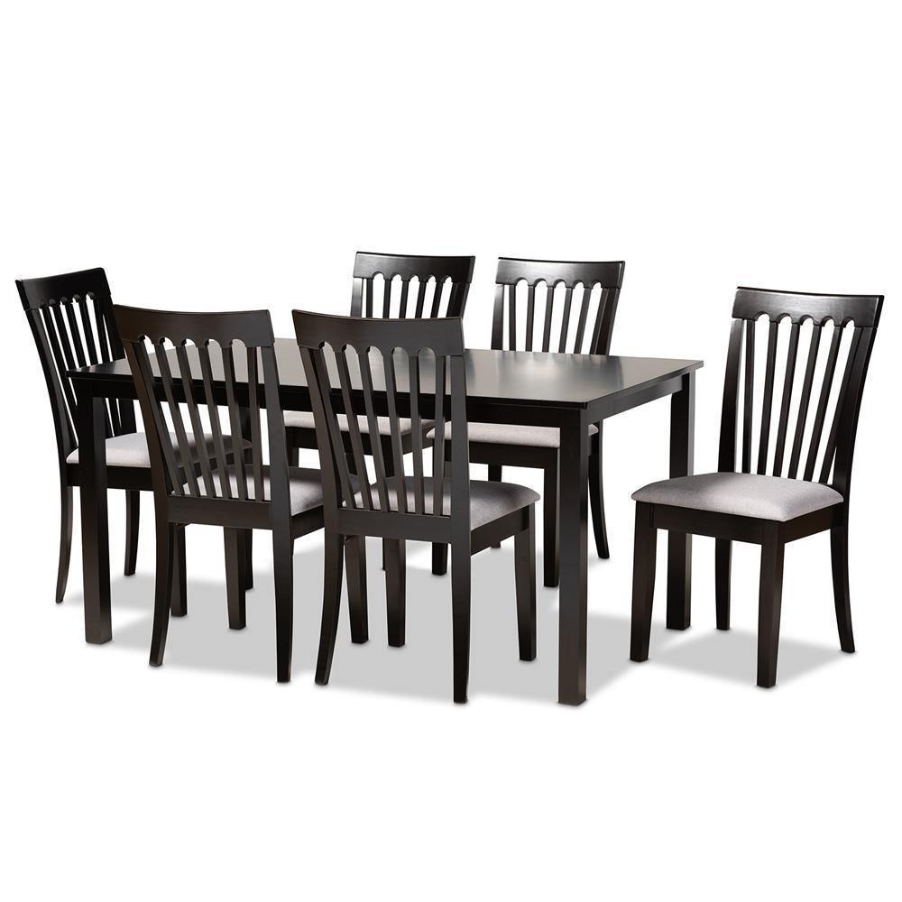 Minette Modern and Contemporary Gray Fabric Upholstered and Espresso Brown Finished Wood 7-Piece Dining Set FredCo