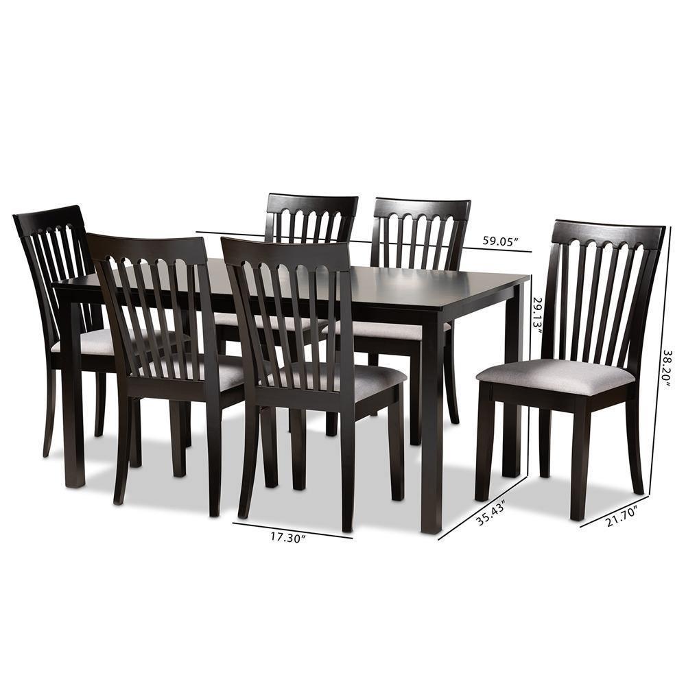 Minette Modern and Contemporary Gray Fabric Upholstered and Espresso Brown Finished Wood 7-Piece Dining Set FredCo