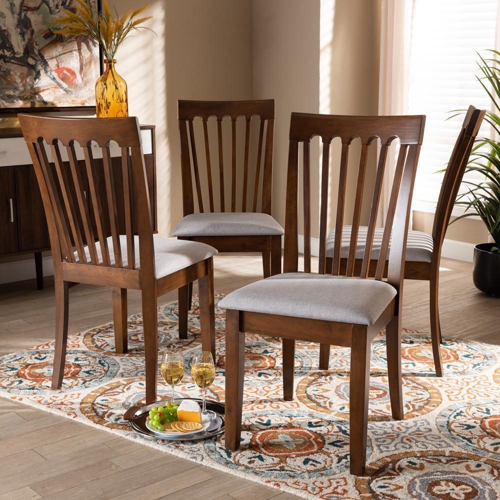 Minette Modern and Contemporary Grey Fabric Upholstered Walnut Brown Finished Wood Dining Chair FredCo