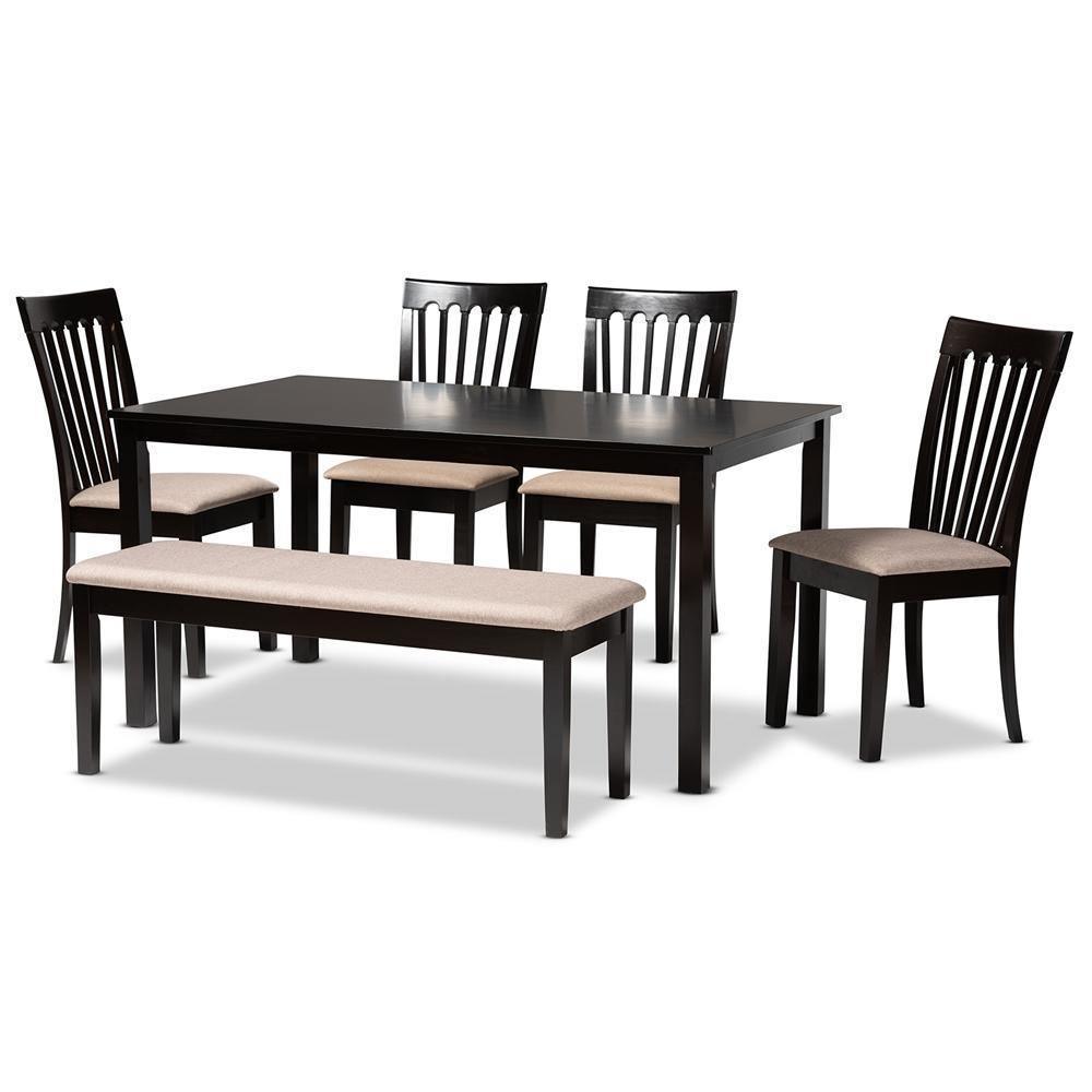 Minette Modern and contemporary Sand Fabric Upholstered and Dark Brown Finished Wood 6-Piece Dining Set FredCo