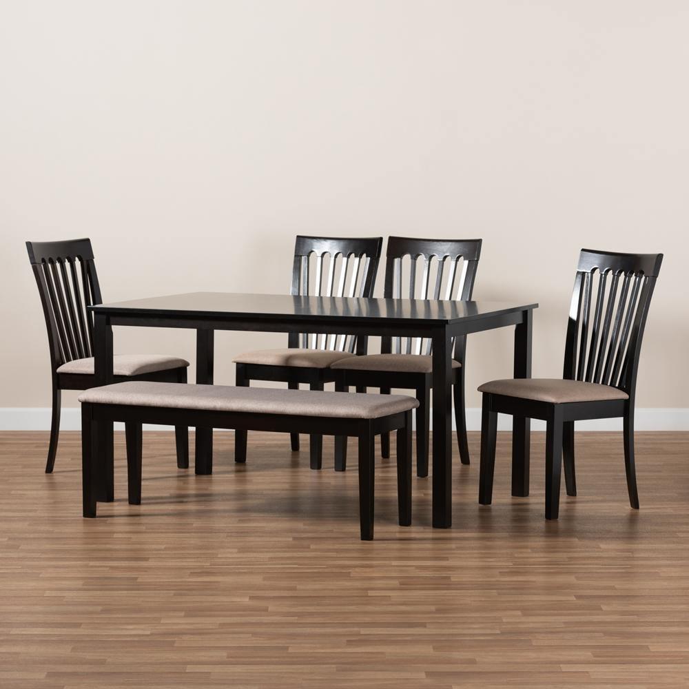 Minette Modern and contemporary Sand Fabric Upholstered and Dark Brown Finished Wood 6-Piece Dining Set FredCo