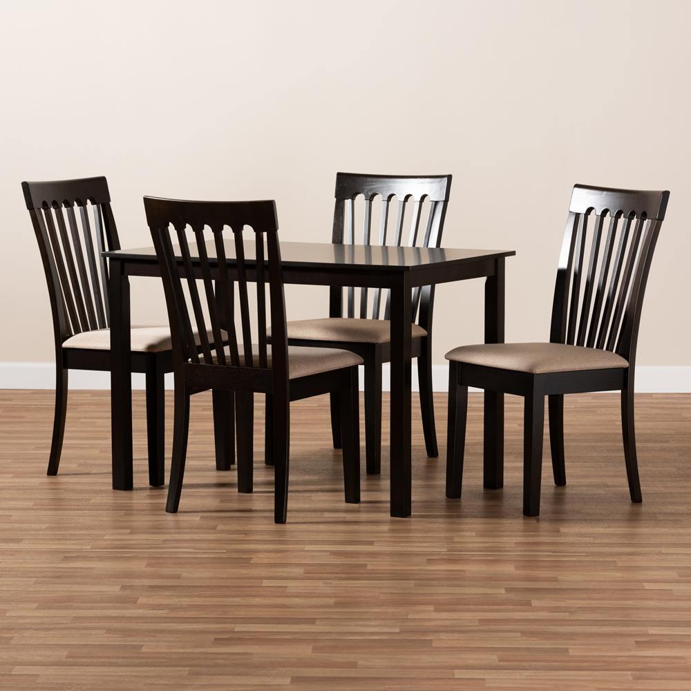 Minette Modern and Contemporary Sand Fabric Upholstered Espresso Brown Finished Wood 5-Piece Dining Set FredCo