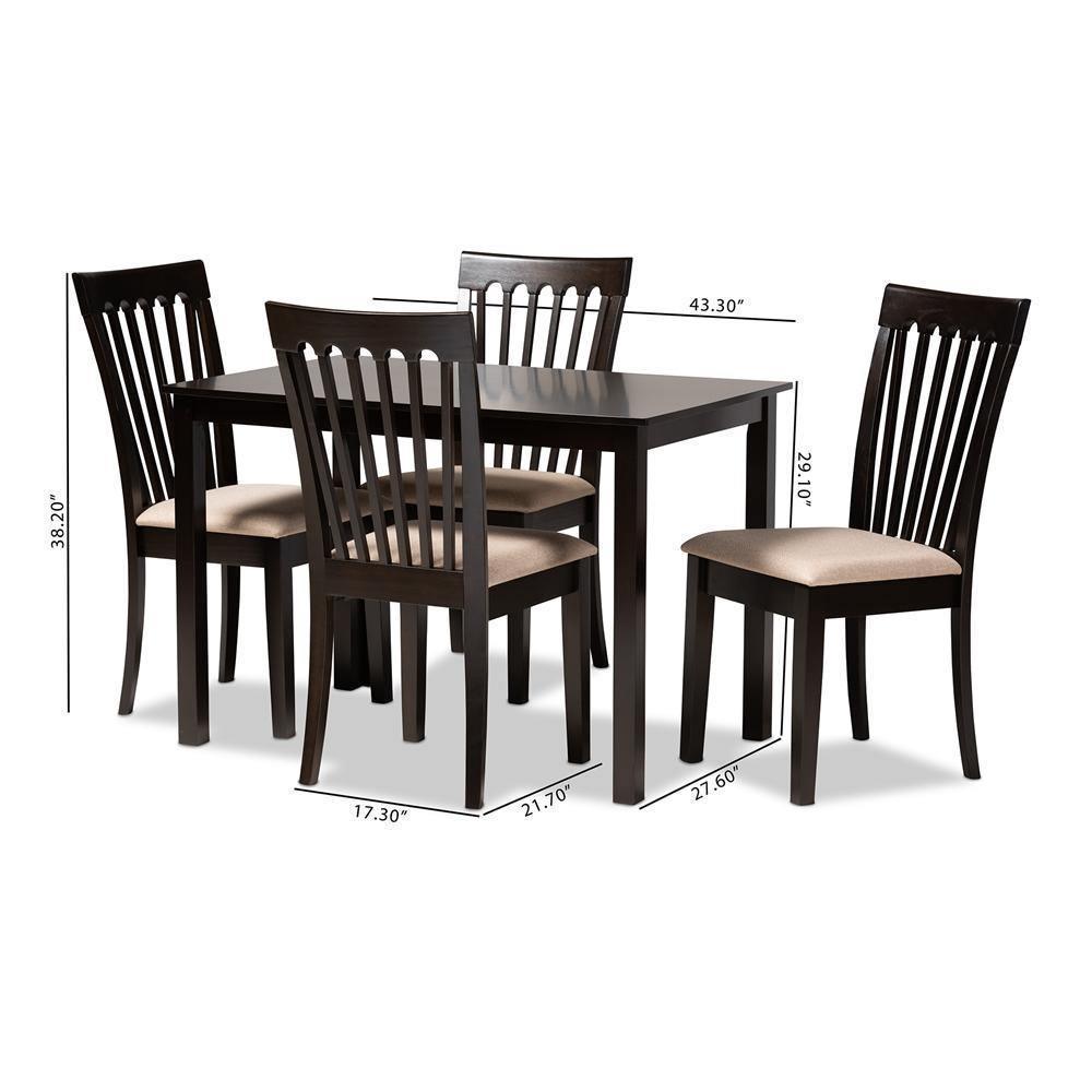 Minette Modern and Contemporary Sand Fabric Upholstered Espresso Brown Finished Wood 5-Piece Dining Set FredCo