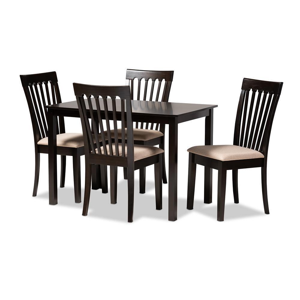 Minette Modern and Contemporary Sand Fabric Upholstered Espresso Brown Finished Wood 5-Piece Dining Set FredCo