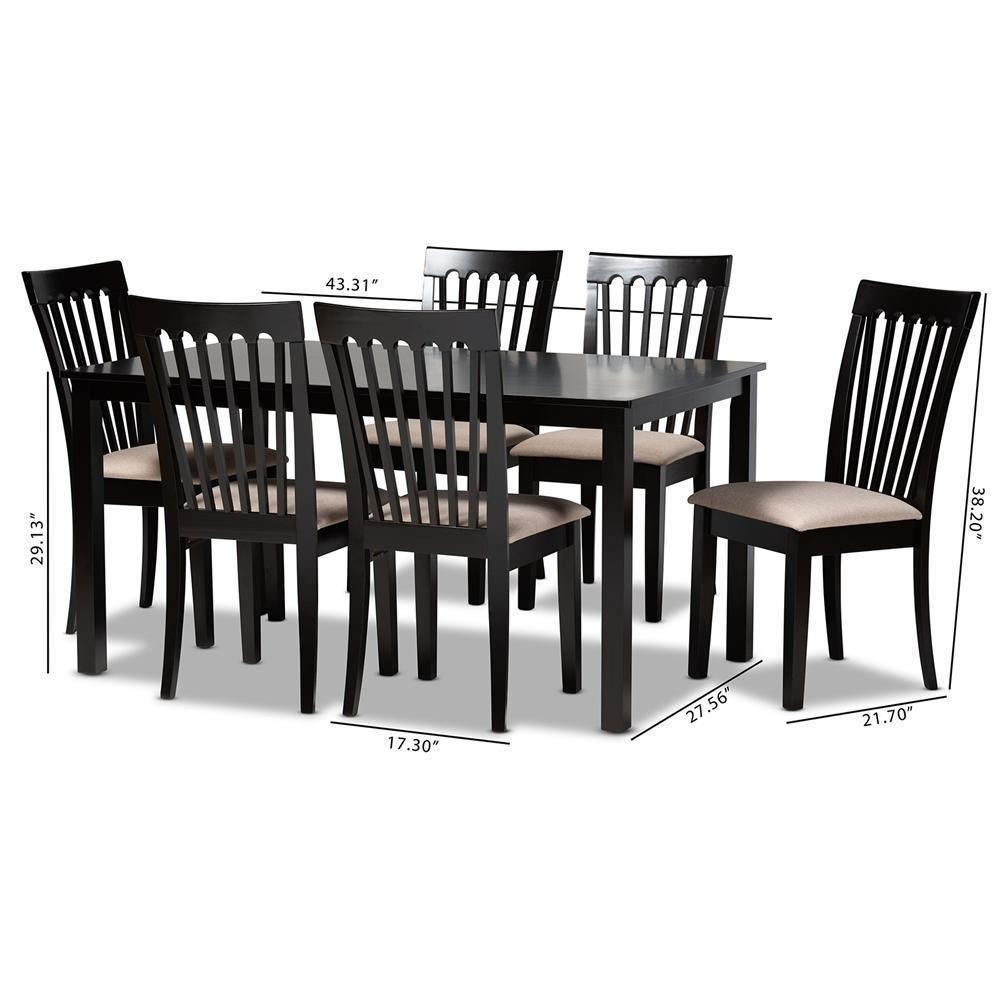 Minette Modern and Contemporary Sand Fabric Upholstered Espresso Brown Finished Wood 7-Piece Dining Set FredCo