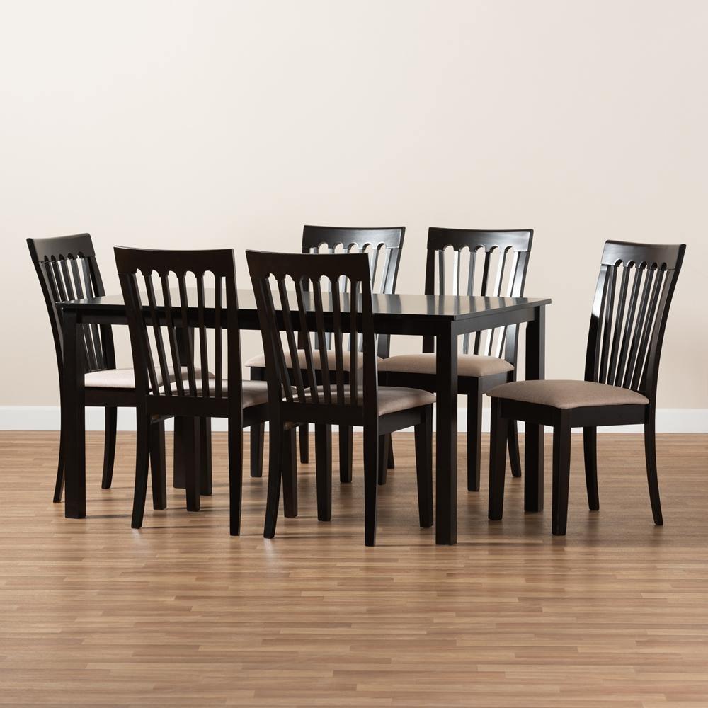 Minette Modern and Contemporary Sand Fabric Upholstered Espresso Brown Finished Wood 7-Piece Dining Set FredCo