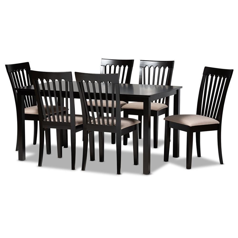 Minette Modern and Contemporary Sand Fabric Upholstered Espresso Brown Finished Wood 7-Piece Dining Set FredCo