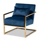 Mira Glam and Luxe Navy Blue Velvet Fabric Upholstered Gold Finished Metal Lounge Chair FredCo