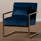 Mira Glam and Luxe Navy Blue Velvet Fabric Upholstered Gold Finished Metal Lounge Chair FredCo