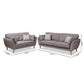 Miranda Mid-Century Modern Light Grey Fabric Upholstered 2-Piece Living Room Set FredCo