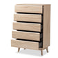 Miren Mid-Century Modern Light Oak and Dark Grey 5-Drawer Chest FredCo