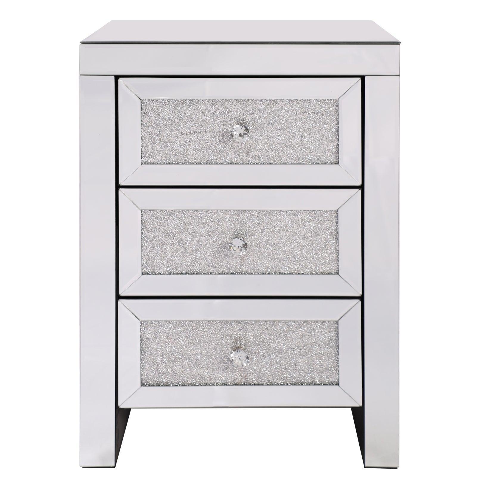 Mirrored Nightstand, Silver Bedside Tables, Mirrored End Table Side Table FredCo