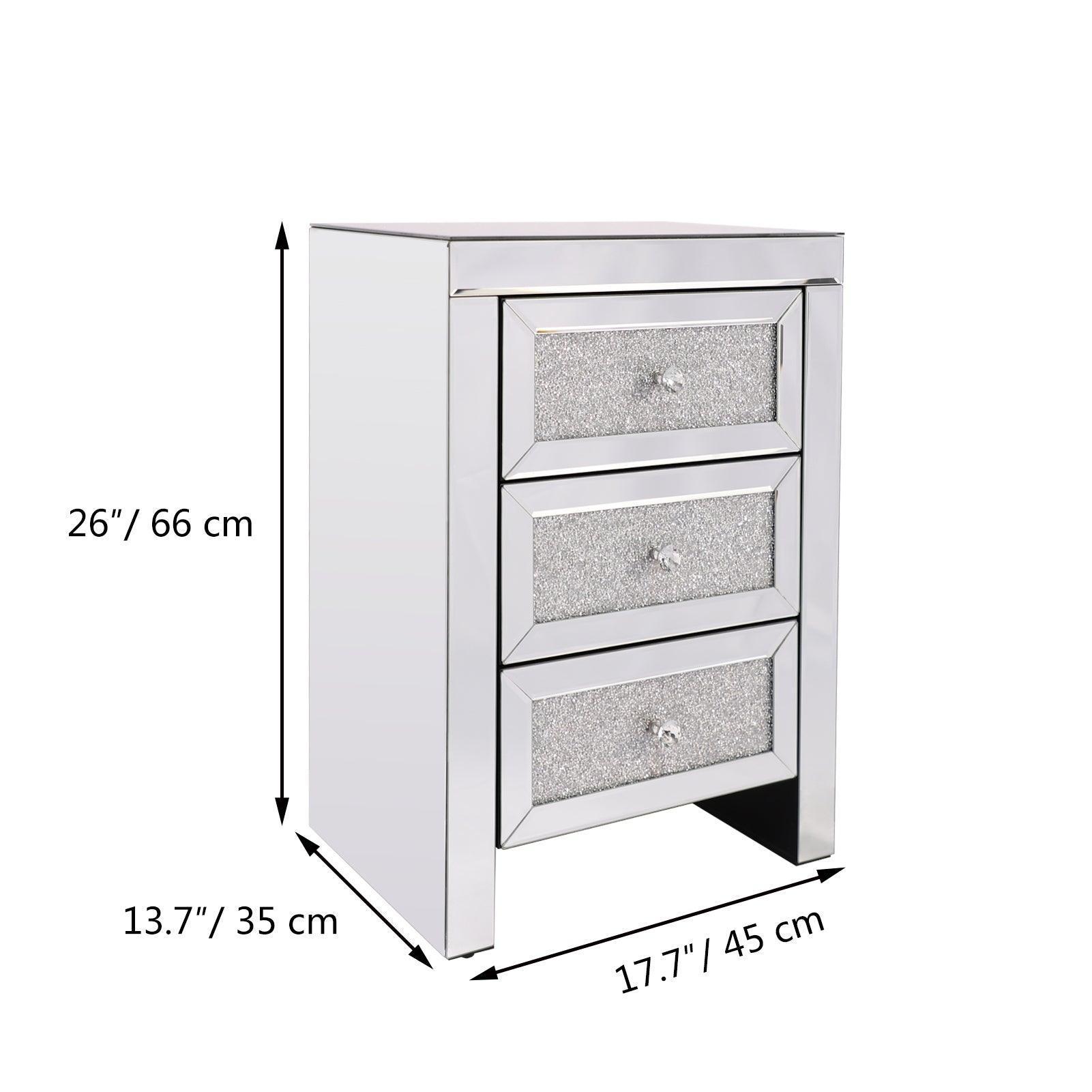Mirrored Nightstand, Silver Bedside Tables, Mirrored End Table Side Table FredCo