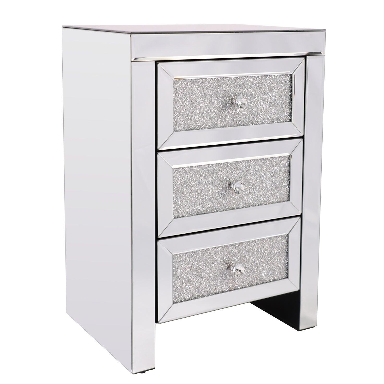 Mirrored Nightstand, Silver Bedside Tables, Mirrored End Table Side Table FredCo