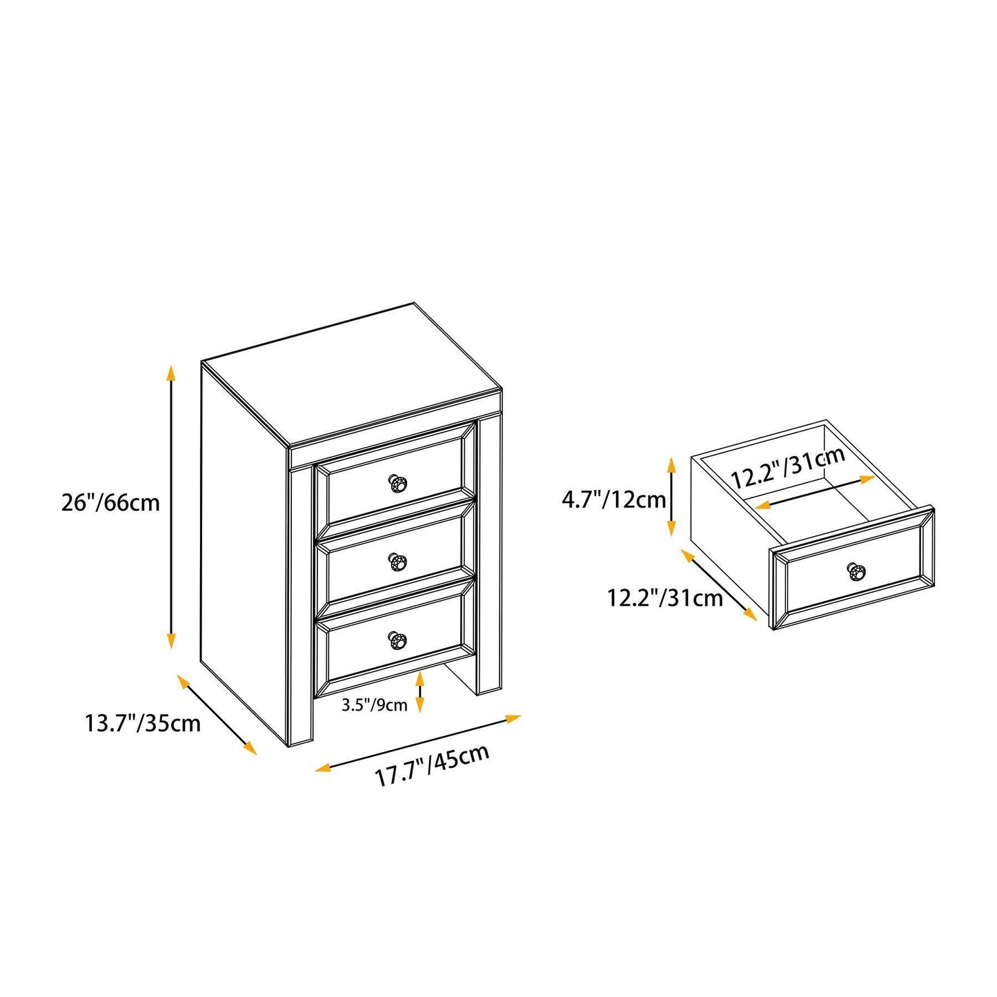 Mirrored Nightstand, Silver Bedside Tables, Mirrored End Table Side Table FredCo