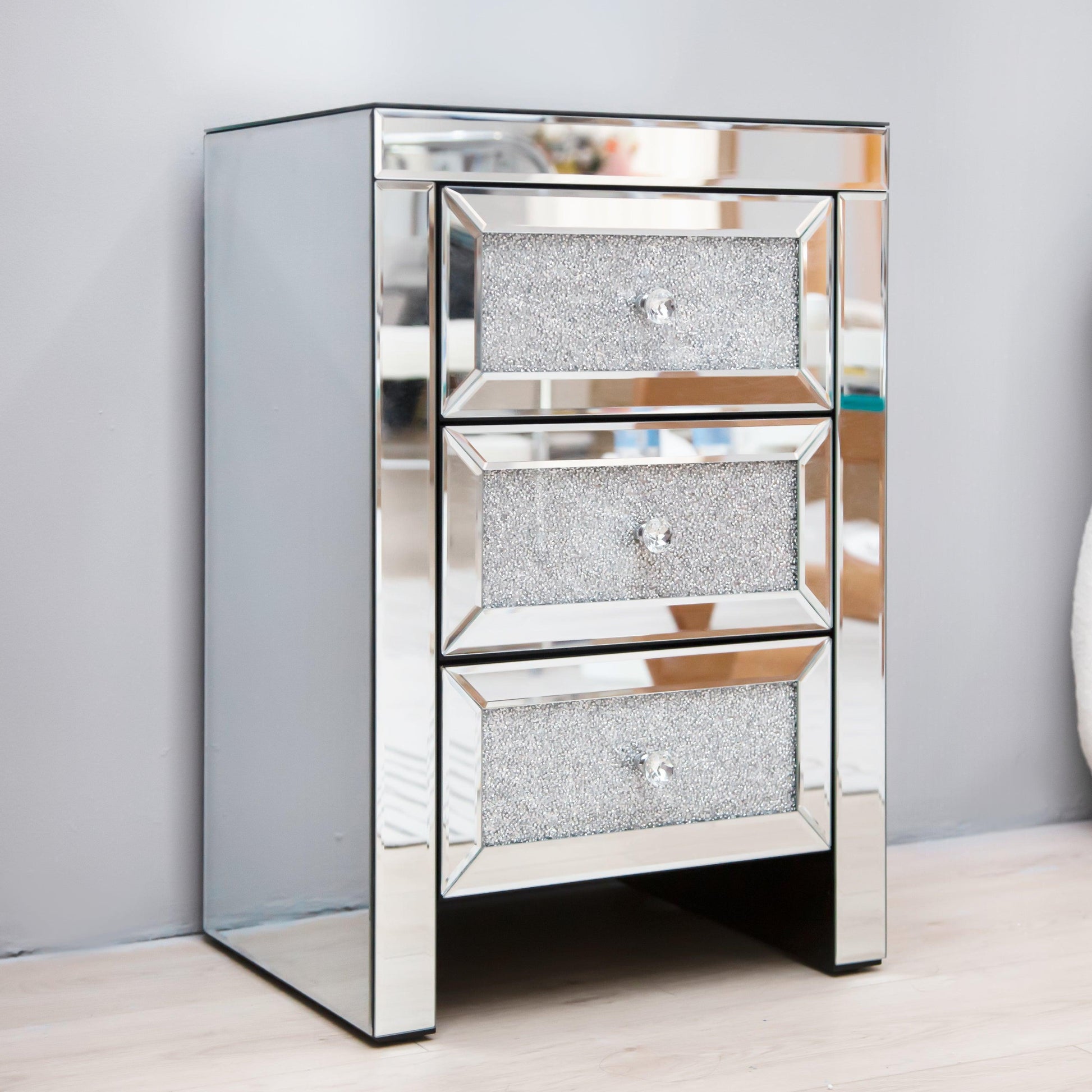 Mirrored Nightstand, Silver Bedside Tables, Mirrored End Table Side Table FredCo
