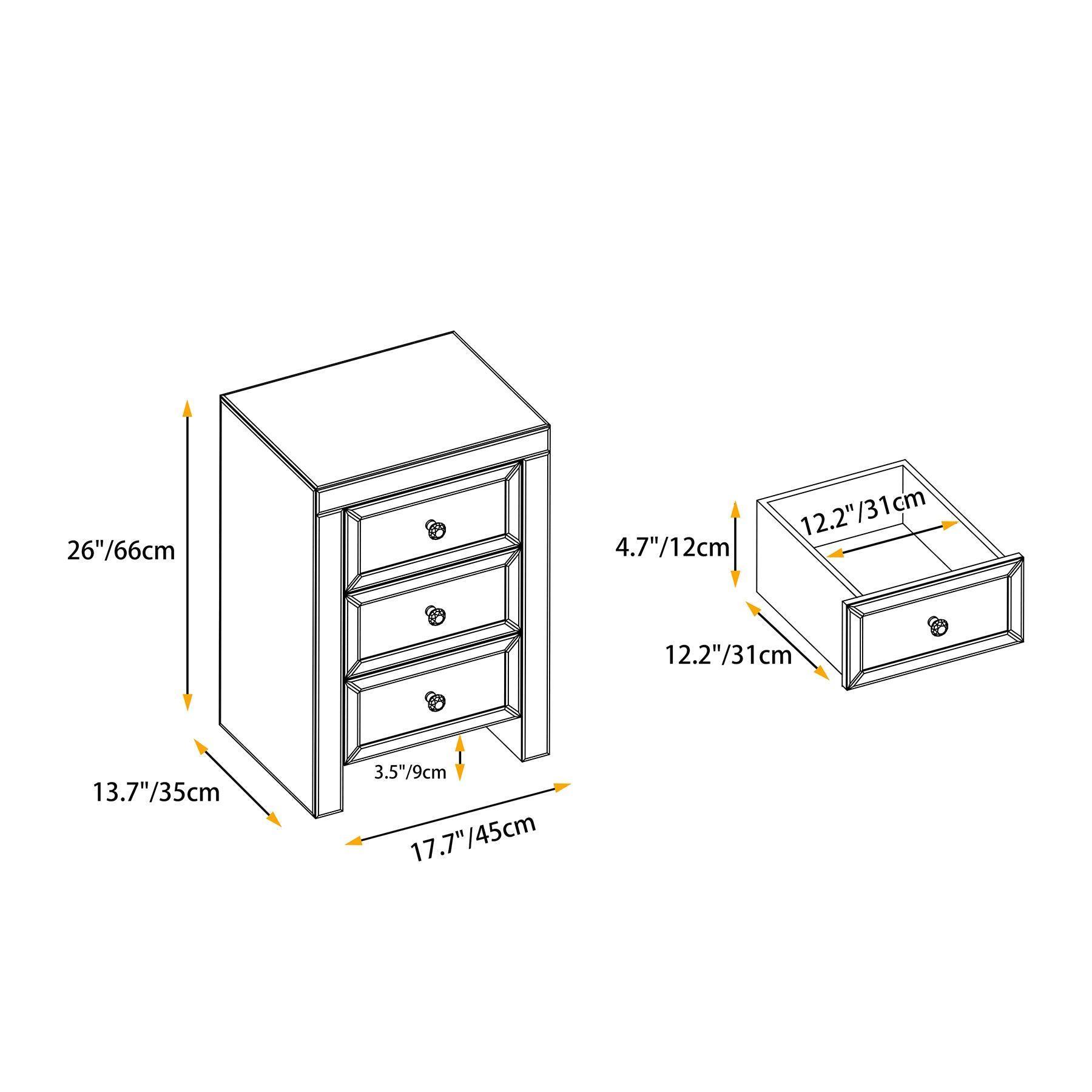 Mirrored Nightstand, Silver Bedside Tables, Mirrored End Table Side Table FredCo