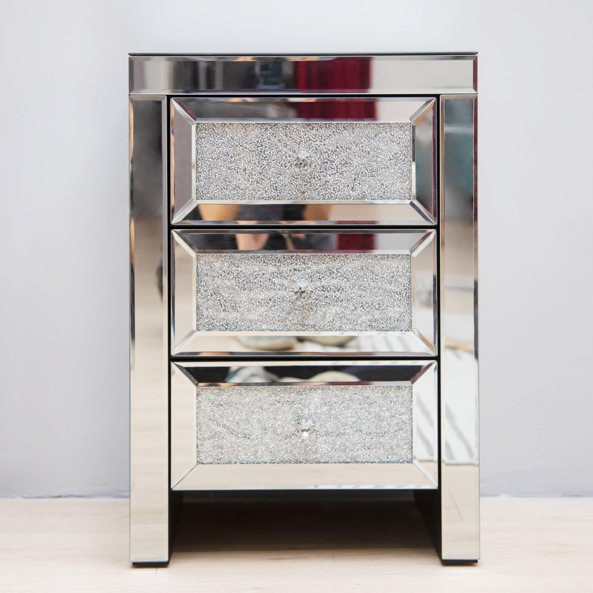 Mirrored Nightstand, Silver Bedside Tables, Mirrored End Table Side Table FredCo
