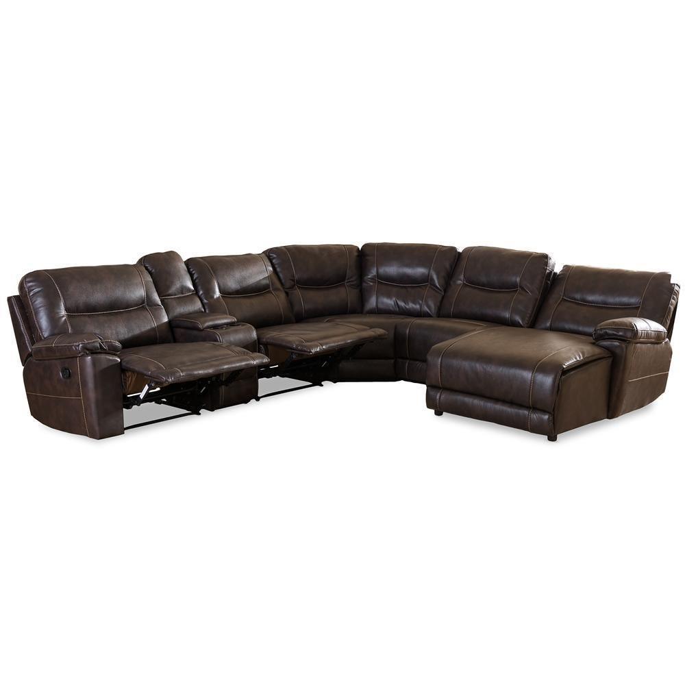 Mistral Modern and Contemporary Dark Brown Bonded Leather 6-Piece Sectional with Recliners Corner Lounge Suite FredCo