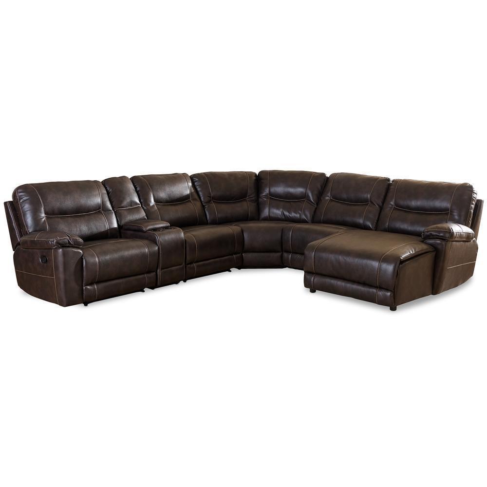 Mistral Modern and Contemporary Dark Brown Bonded Leather 6-Piece Sectional with Recliners Corner Lounge Suite FredCo