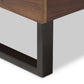 Mitchell Rustic Industrial Walnut Wood Beige Fabric Dark Bronze Metal Queen Size Platform Bed FredCo