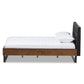 Mitchell Rustic Industrial Walnut Wood Black Faux Leather Dark Bronze Metal Queen Size Platform Bed FredCo