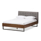 Mitchell Rustic Industrial Walnut Wood Grey Fabric Dark Bronze Metal Full Size Platform Bed FredCo