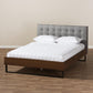 Mitchell Rustic Industrial Walnut Wood Grey Fabric Dark Bronze Metal Full Size Platform Bed FredCo