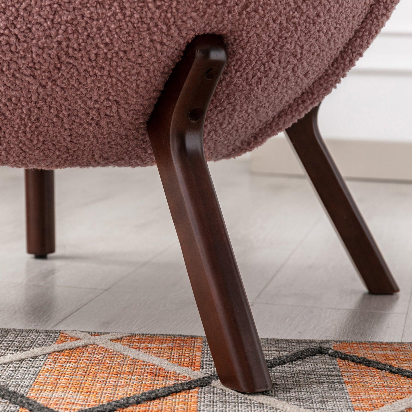 Modern Accent Chair Lambskin Sherpa Wingback Tufted Side Chair Blush FredCo