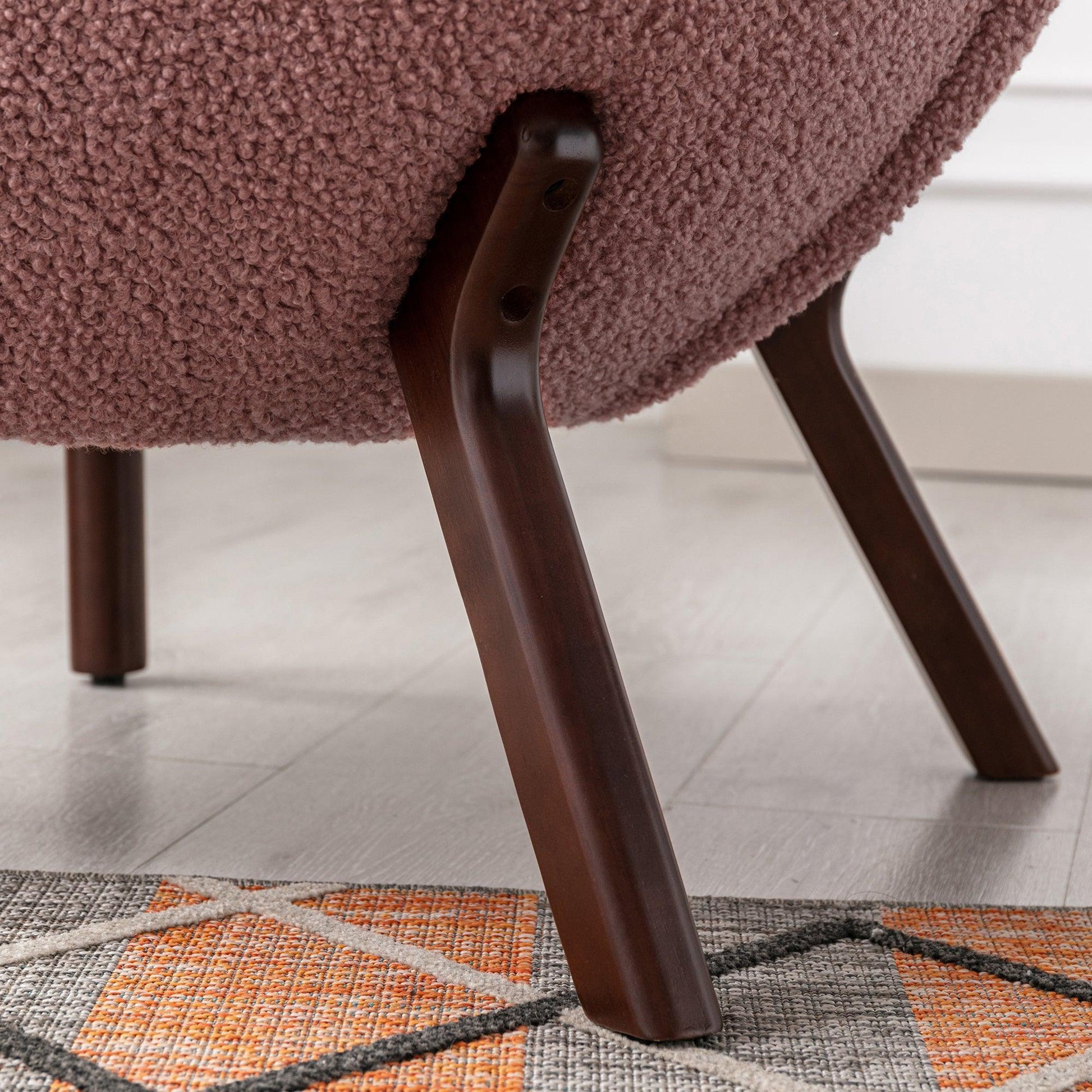 Modern Accent Chair Lambskin Sherpa Wingback Tufted Side Chair Blush FredCo