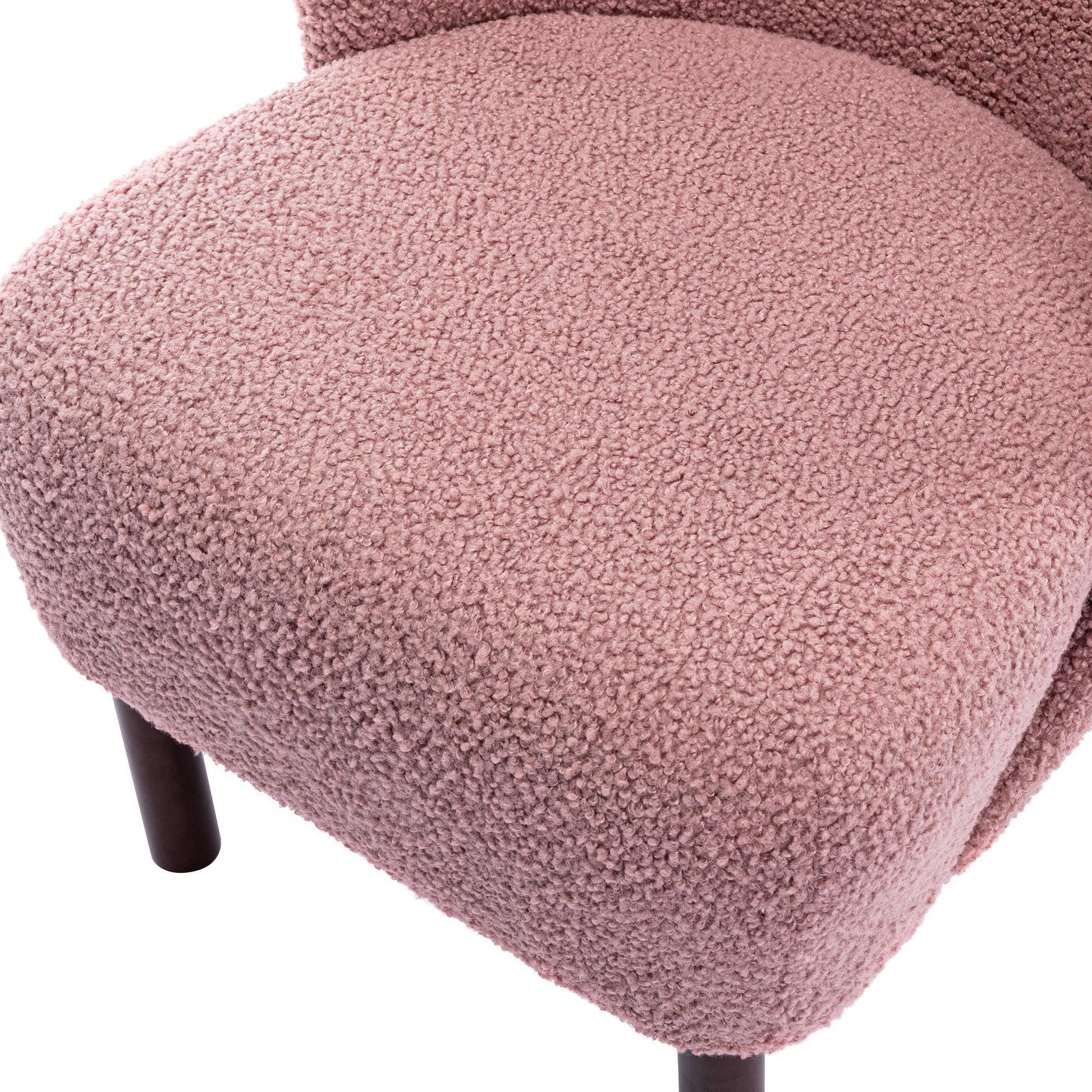 Modern Accent Chair Lambskin Sherpa Wingback Tufted Side Chair Blush FredCo