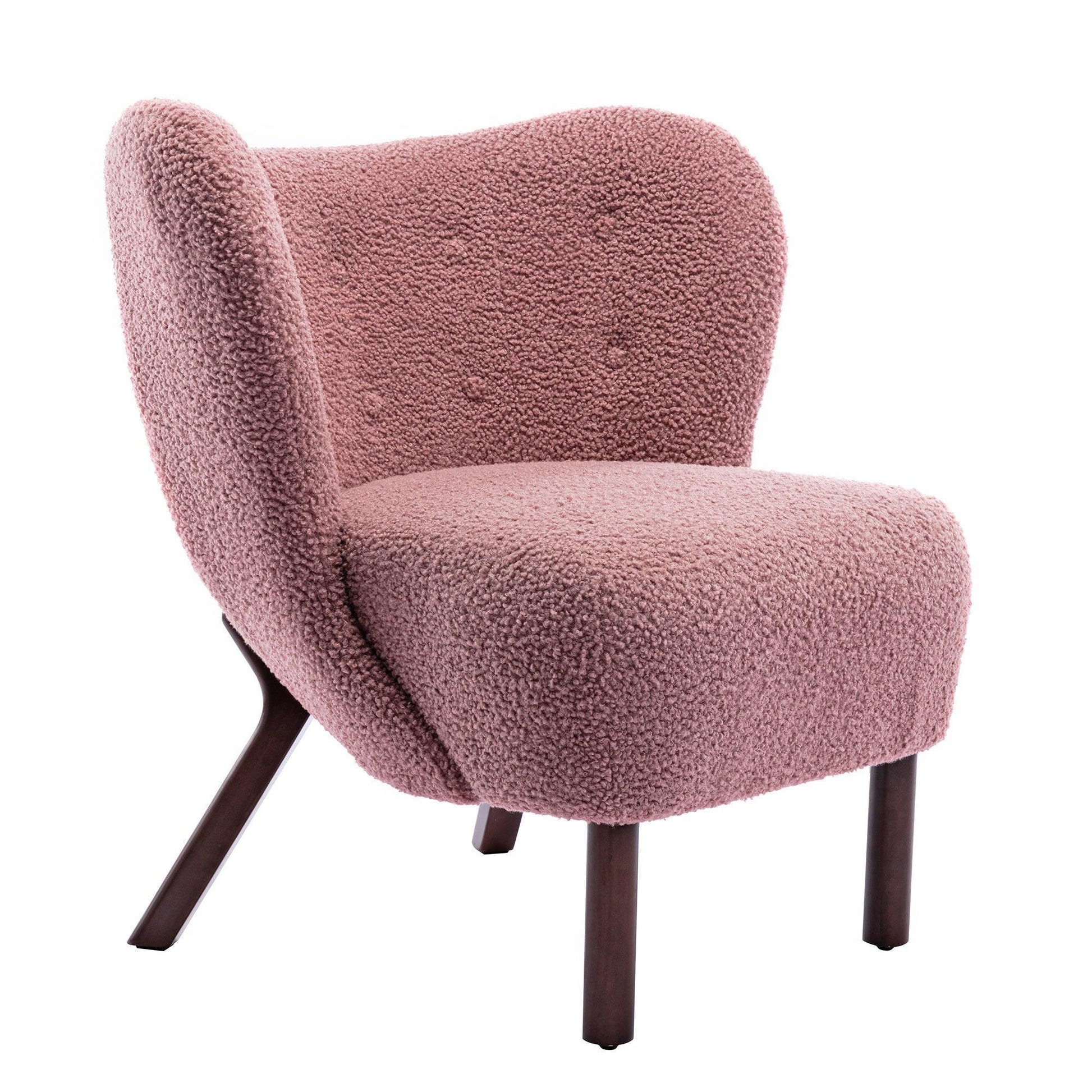 Modern Accent Chair Lambskin Sherpa Wingback Tufted Side Chair Blush FredCo